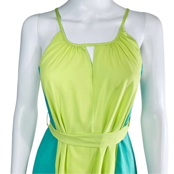 Hot & Delicious Flowy Sleeveless Color Block Neon Green Dress - Picture 2 of 8
